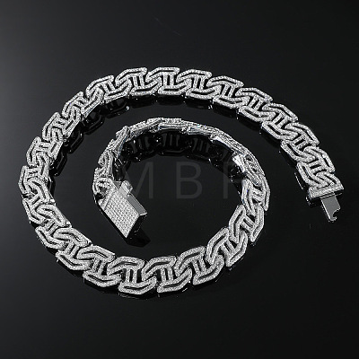 Zinc Alloy Full Crystal Rhinestone Cuban Link Chain Necklaces for Women Men FS-WG48DDB-06-1