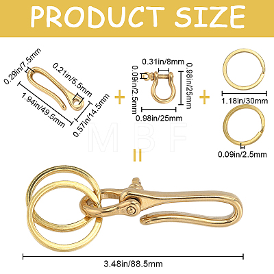 CRASPIRE 1PC U-Shaped Brass Key Hook Shackle Clasps KK-CP0001-05A-1