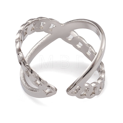 304 Stainless Steel Criss Cross Open Cuff Rings for Women RJEW-G285-72P-1