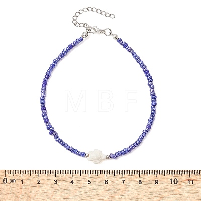 15Pcs 15 Colors Summer Beach Dyed Synthetic Turquoise Turtle with Glass Beaded Anklets AJEW-AN00776-1