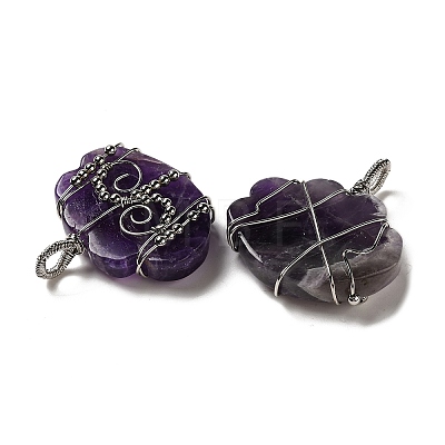 Natural Amethyst Copper Wire Wrapped Pendants G-K338-07P-01-1