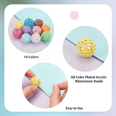 20Pcs 10 Colors AB Color Plated Acrylic Rhinestone Beads OACR-PH0004-01-1
