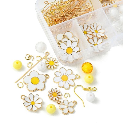 DIY Alloy Enamel Flower & Acrylic Beads Dangle Earring Making Kits DIY-FS0006-31-1