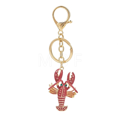 Lobster Shape Alloy Enamel & Rhinestone Pendant Keychain KEYC-P022-01G-1