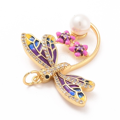 Eco-Friendly Brass Micro Pave Cubic Zirconia with Enamel Pendants X-KK-K268-29G-1