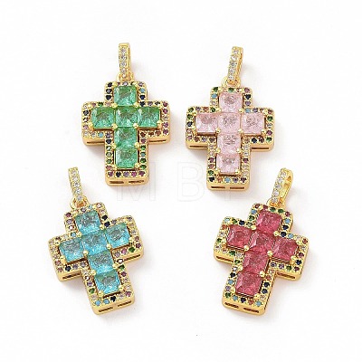 Brass Micro Pave Clear Cubic Zirconia Pendants ZIRC-F135-24G-A-1