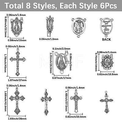 24Pcs 4 Styles Tibetan Style Religion Alloy Virgin Chandelier Component Links FIND-SC0024-31-1