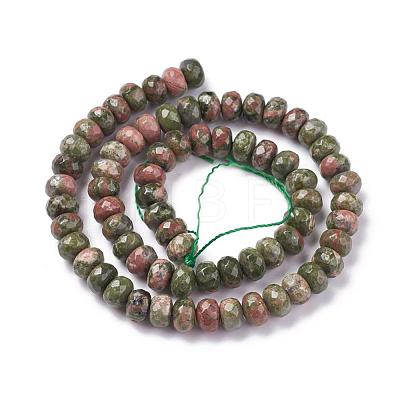 Faceted Natural Unakite Rondelle Beads Strands G-K090-10-1