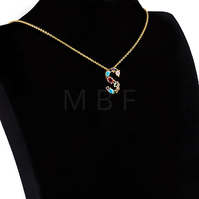 Golden Brass Micro Pave Cubic Zirconia Initial Pendants Necklaces NJEW-S069-JN002-S-1