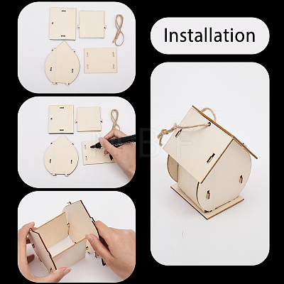 20 Sets 10 Style DIY Unfinished Wood Wind Chime & Bird House Making Kits DIY-BC0012-21-1