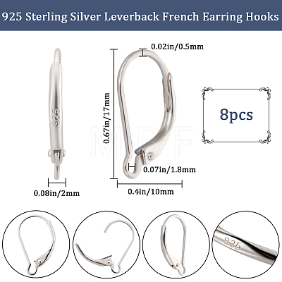4 Pairs 925 Sterling Silver Leverback Earring Findings STER-BBC0001-85-1