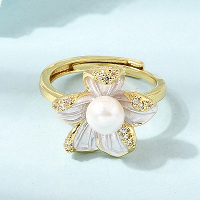 Adjustable Brass Micro Pave Cubic Zirconia Enamel Finger Rings CU-CBABA66-01A-G-1