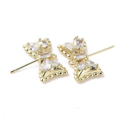 Brass with Clear Cubic Zirconia Stud Earring Findings KK-G491-56G-1