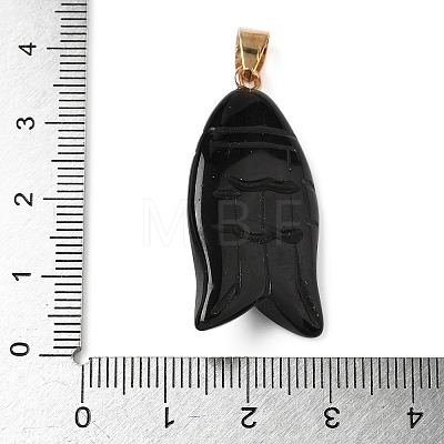 Natural Black Obsidian & Synthetic Turquoise Carved Pendants G-Z084-01G-07-1