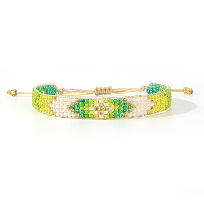 Adjustable Glass Seed Bead Braided Bead Bracelets for Women AP3719-4-1