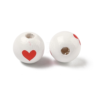 Valentine's Day Spray Painted & Printed Wood European Beads WOOD-L023-03I-1