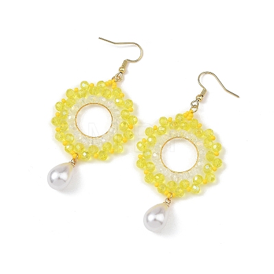 Brass Glass Beads Dangle Earrings EJEW-MZ00764-03-1