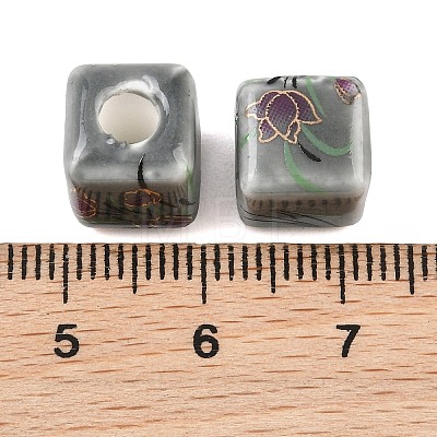 Floral Printed Porcelain Beads PORC-Q160-2-1