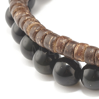 Natural Obsidian & Coconut & Synthetic Hematite Beads Stretch Bracelets Set BJEW-JB07501-1