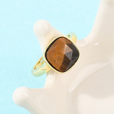Natural Tiger Eye Finger Rings with Brass Findings G-H353-04G-01-1