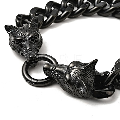 304 Stainless Steel Curb Chain Bracelet with Wolf Clasp for Men Women BJEW-E009-17EB-1
