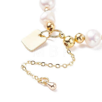 Natural Pearl Beaded Bracelet with Word Good Luck Brass Charm for Women BJEW-JB08165-02-1