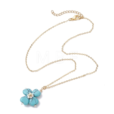 Synthetic Turquoise Clover Shamrock Pendant Necklaces NJEW-JN05170-01-1