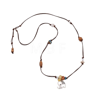 Boho Alloy Elephant Pendant Adjustable Waxed Cord Necklaces WGBAB51-01-1