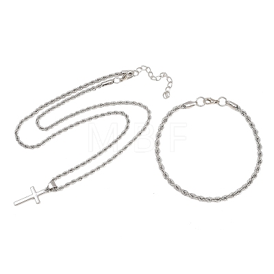 Alloy Cross Pendant Necklaces & Chain Bracelets Sets for Women SJEW-A002-01P-1