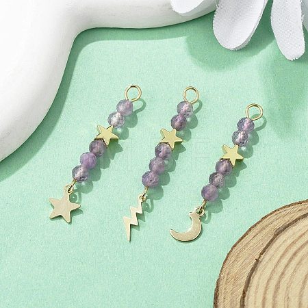 3Pcs 3 Styles Natural Amethyst Faceted Round Beaded Pendants PALLOY-JF03604-04-1