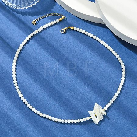 Natural Trochid Shell Chip and Round Natural Pearl Beaded Necklacess for Women NJEW-JN06222-01-1