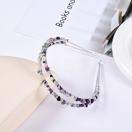 Double Row Natural Fluorite Chip Hair Bands PW-WG21554-09-1