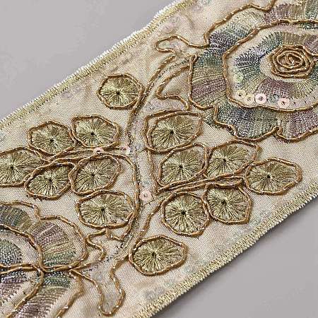 Flower Pattern Ethnic Style Embroidery Floral Polyester Ribbons OCOR-WH0070-322B-01-1