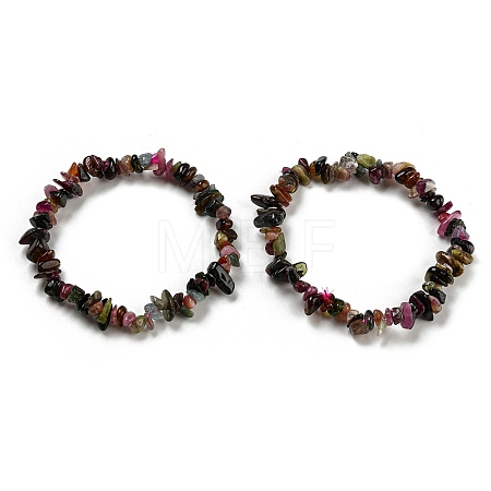 Natural Multicolor Tourmaline Chip Beaded Stretch Bracelet X-G-H294-01A-01-1
