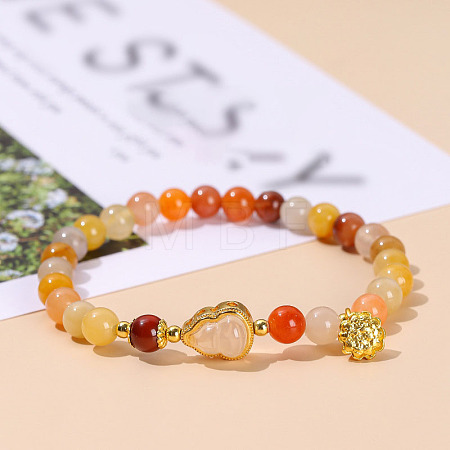 Natural Golden Silk Jade Round Beads Stretch Bracelets WG049BD-01-1