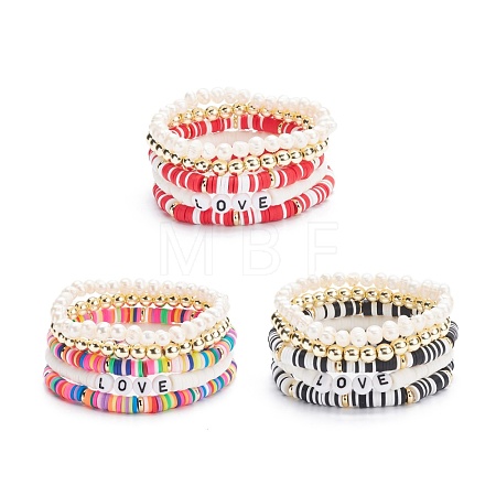 Handmade Polymer Clay Heishi Beads Stretch Bracelets Set BJEW-JB07401-1