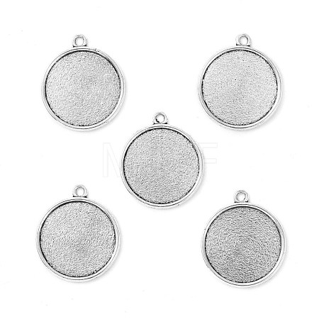 Tibetan Style Antique Silver Alloy Flat Round Pendant Cabochon Settings X-TIBEP-M022-45AS-1