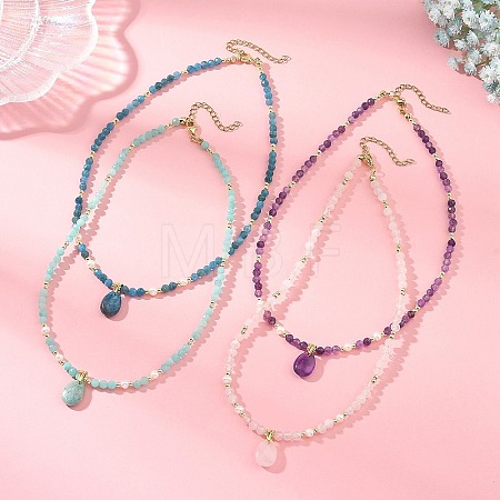Natural Gemstone Pendant Faceted Round Gems and Natural Pearl Beaded Necklaces for Women NJEW-JN06351-1