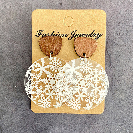 Transparent Acrylic Wood Dangle Stud Earrings FS-WG0124A-03-1