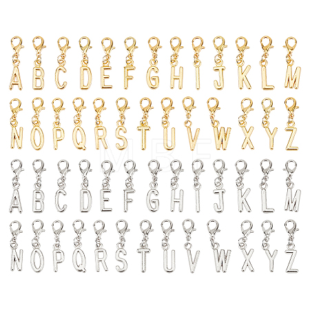 208Pcs 2 Colors Alloy Letter A~Z Pendant Decorations HJEW-FH00304-1