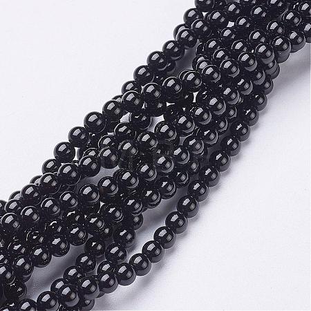 Natural Black Onyx Round Beads Strands GSR18mmC097-1