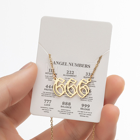201 Stainless Steel Hollow Angel Number Pendant Necklaces for Women FS-WG21275-29-1