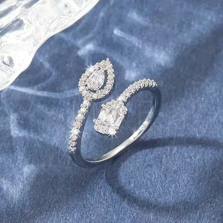 Brass Micro Pave Cubic Zirconia Teardrop & Rectangle Cuff Open Rings for Women WG82DA3-02-1