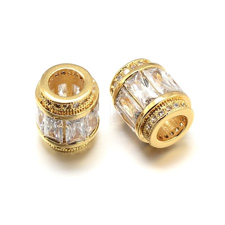 Column Brass Micro Pave Cubic Zirconia European Bead ZIRC-N017-20G-NR-1