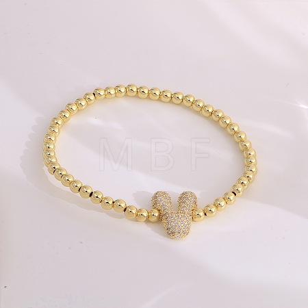 Brass Micro Pave Clear Cubic Zirconia Beaded Stretch Bracelets for Women FS-WGB95F4-07-1
