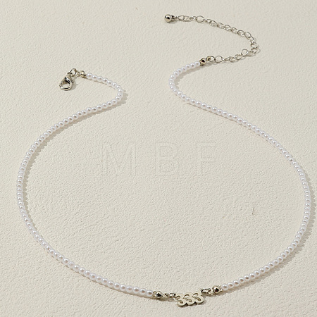 Alloy Number 333 Pendant Resin Imitation Pearl White Round Beaded Necklaces for Women FS-WGE7FDC-12-1