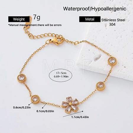 304 Stainless Steel Pave Clear Cubic Zirconia Link Bracelets for Women EP0929-4-1
