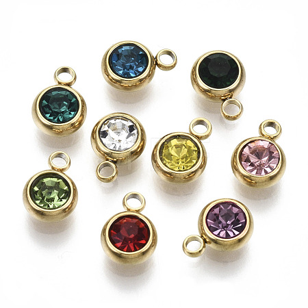 PVD Vacuum Plating 201 Stainless Steel Rhinestone Charms X-STAS-S068-G-1