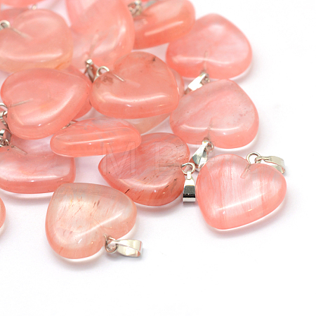 Heart Cherry Quartz Glass Pendants X-G-Q438-09-1