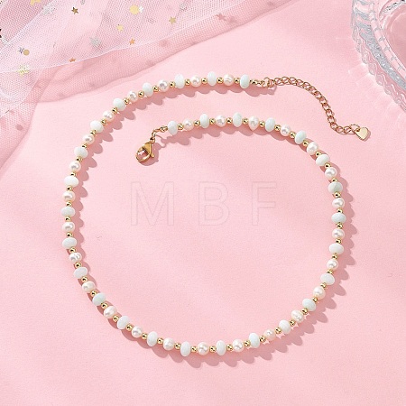 Natural Pearl and Shell Rondelle Beaded Necklaces NJEW-JN05852-1